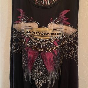 Harley-Davidson Black Tank with Pink and Gold Design